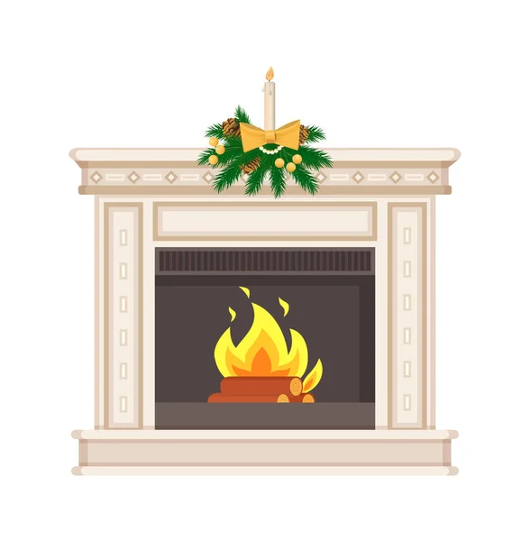 休日のために飾られた古典的なスタイルで暖炉 — ストックベクタ