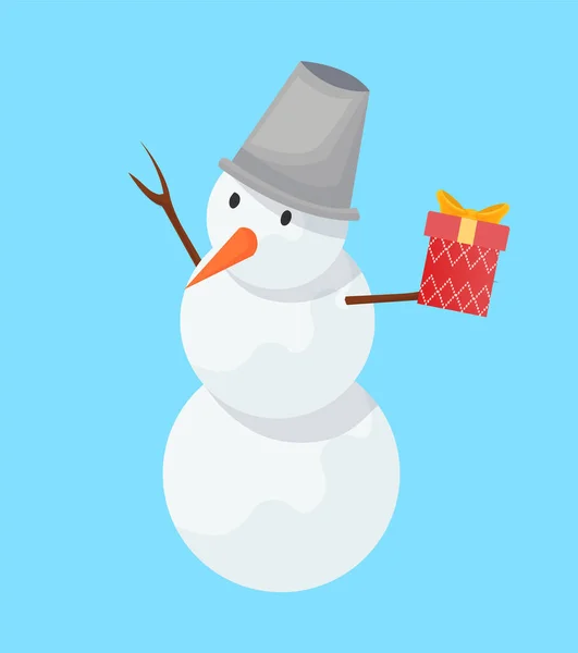Χιονάνθρωπος με κουτί δώρου, Χριστούγεννα Διακόσμηση διάνυσμα — Διανυσματικό Αρχείο