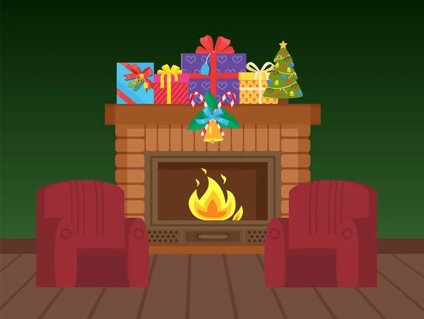 Christmas Winter Holiday Celebration Fireplace — Stock Vector
