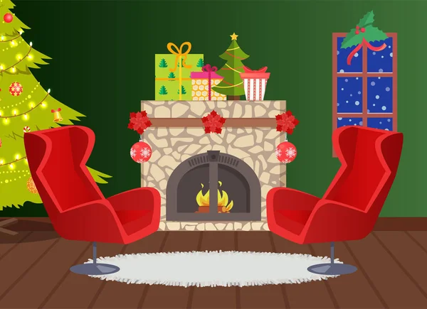 Decoración de chimenea para la casa de vacaciones de Navidad — Vector de stock