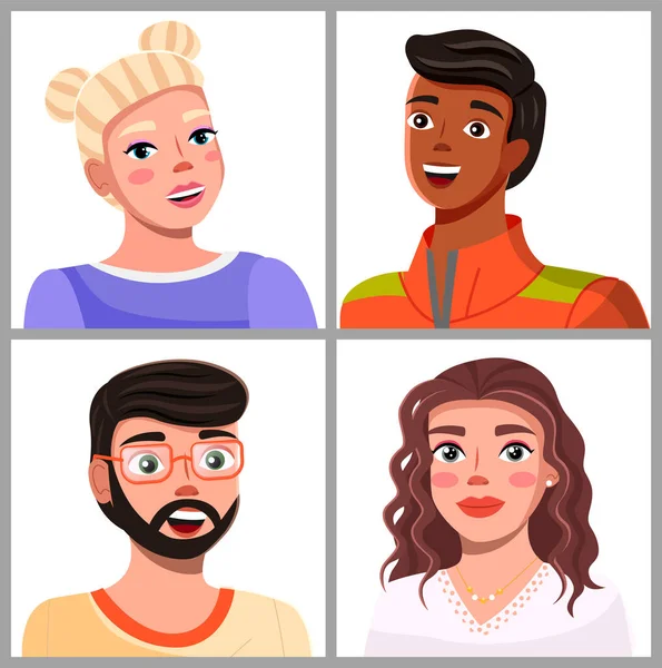 Avatares de jovens, personagens de desenhos animados retratos, coleção de diferentes jovens e meninas — Vetor de Stock