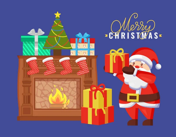 Feliz Navidad, Vector de caja de regalo de Santa Holding — Vector de stock