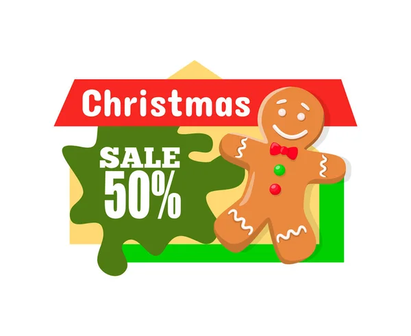 Χριστουγεννιάτικη Πώληση 50 off έκπτωση, Gingerbread Boy — Διανυσματικό Αρχείο