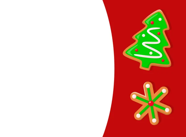 Navidad, árbol de Navidad de pan de jengibre y copo de nieve — Vector de stock