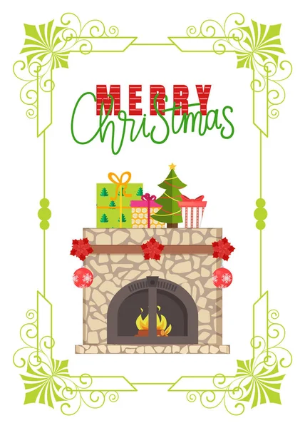 Chimenea de piedra apilada moderna, decoración tradicional — Vector de stock