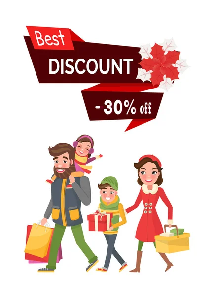 Best Discount 30 Percent Off Price Shopping People — Stock Vector