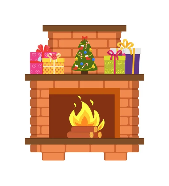 Chimenea hecha de ladrillos ignífugos, con chimenea — Vector de stock