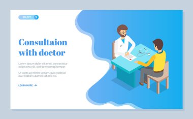 Hasta danışmanlığı için tıbbi konsültasyon sitesi örneği. Doktor hastaya danışmanlık yapıyor.