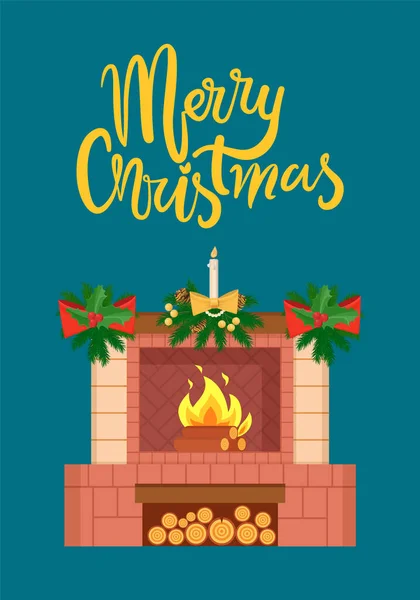 Feliz Navidad Chimenea decorada con arcos — Archivo Imágenes Vectoriales