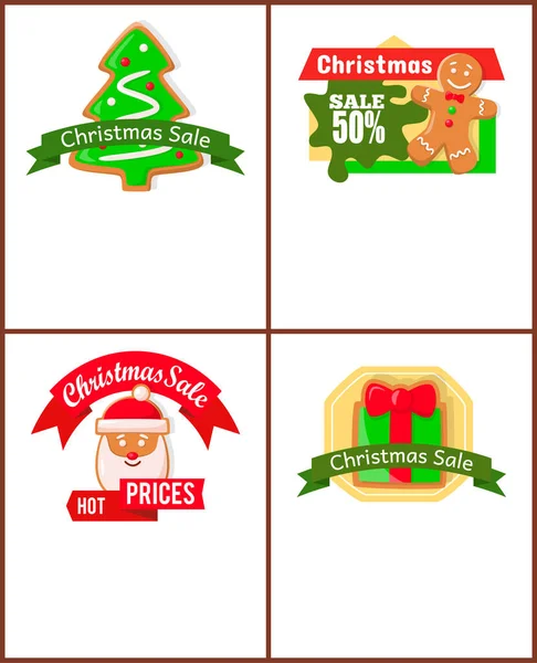 Venda de Natal cartazes, biscoitos de gengibre Vector — Vetor de Stock