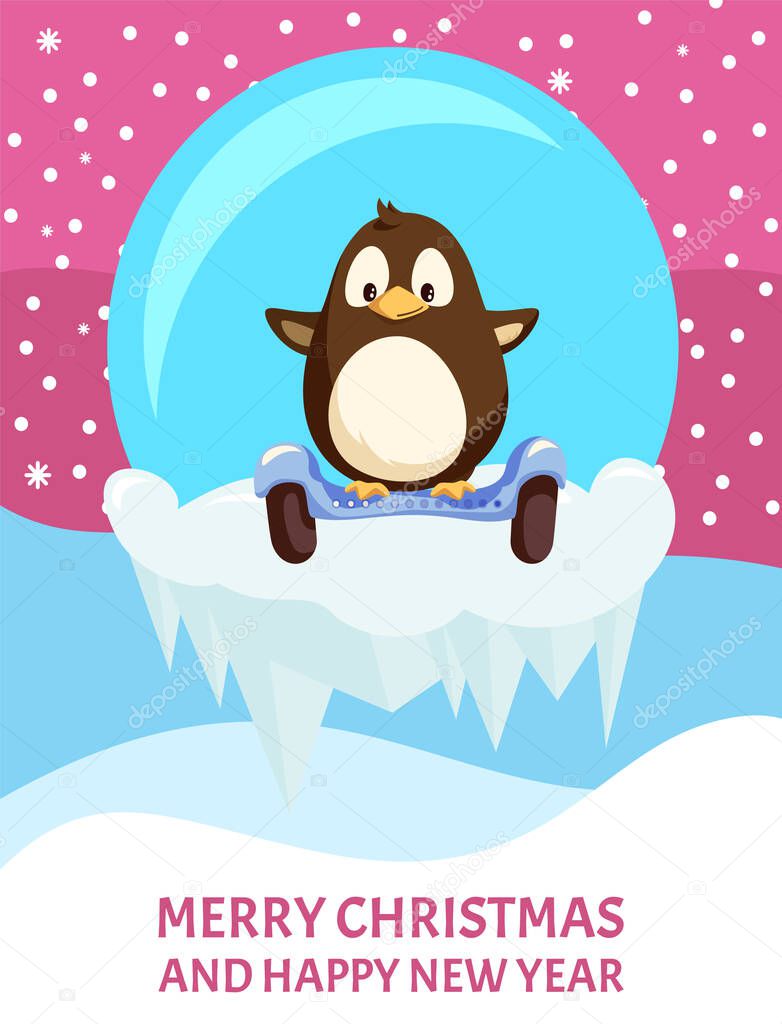 Christmas Greeting Card, Penguin on Gyroscooter