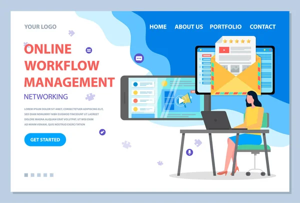 Nätverksbyggande, hantering av arbetsflöden online, kommunikation med människor, locka kunder, social webbplats — Stock vektor