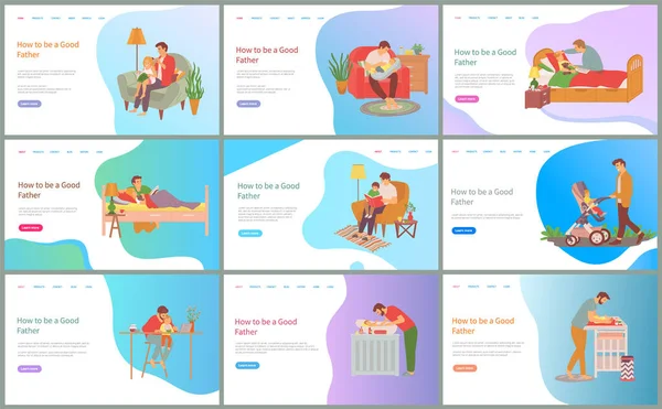Как быть хорошим отцом, сопереживать и заботиться о детях — стоковый вектор