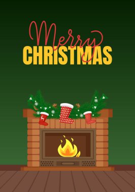 Noel Çoraplı Mutlu Noel Şöminesi