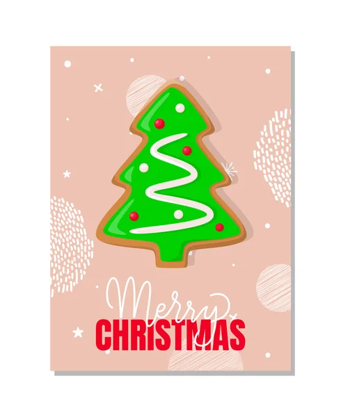 メリークリスマスグリーティングカード、ジンジャーブレッドツリー — ストックベクタ