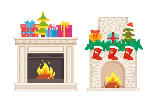 Decoración de Chimenea para Ambiente de Navidad — Archivo Imágenes Vectoriales