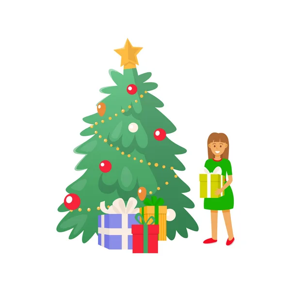 Noel Ağacı ve Çocuk Tutma Hediyesi — Stok Vektör
