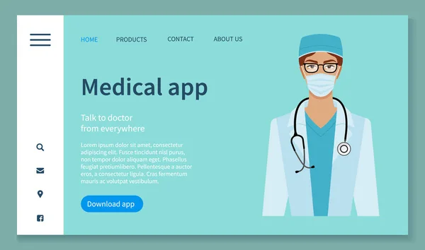Medizinische App zur Kommunikation mit einem Arzt von überall. Ärztin mit Phonendoskop — Stockvektor