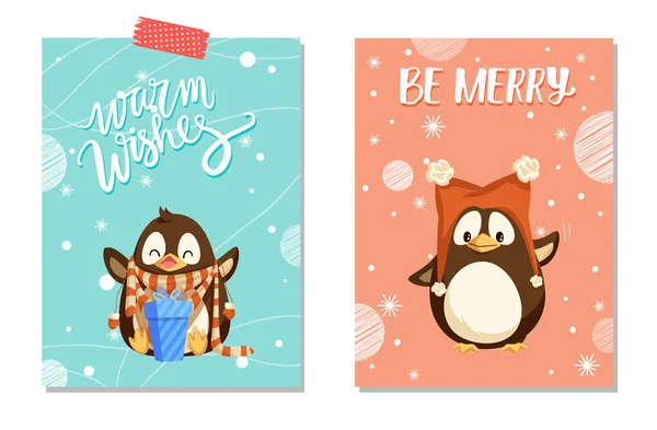 Θερμές ευχές και να είναι Merry Card με Penguin Vector — Διανυσματικό Αρχείο