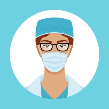 Fonendoskoplu güzel esmer bayan doktor. Yarı vücut portresi vektör illüstrasyonu