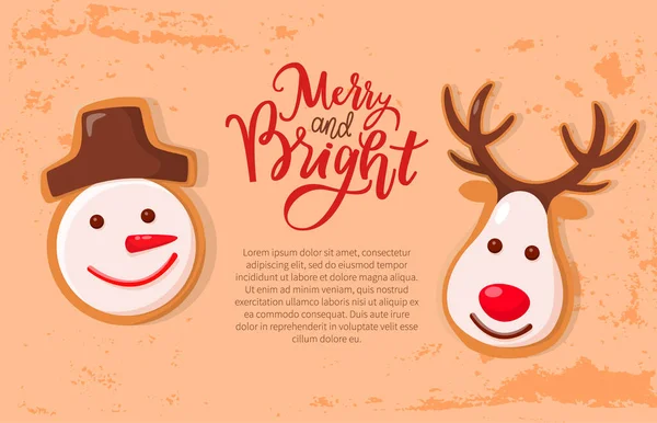 Snowman y Ciervo Pan de jengibre Galletas de Navidad — Archivo Imágenes Vectoriales
