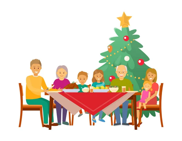 Рождественская семья Празднование Ужин дома — стоковый вектор