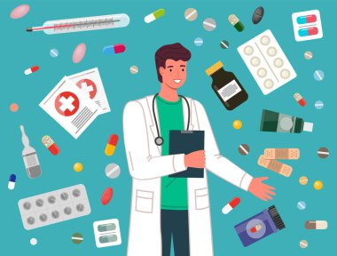 Doktor reçetesi ve haplar, sağlık görevlisi ve ilaçlar. İlaç, ilaç konsepti.