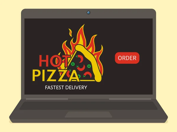 De snelste levering van voedsel. Hot pizza bestellen via het internet. Programma voor online bestellen — Stockvector