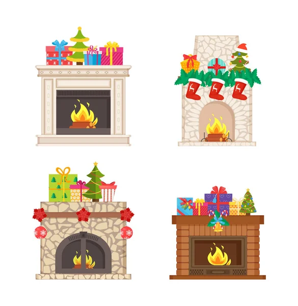 Chimeneas Iconos aislados Decoración para Navidad — Archivo Imágenes Vectoriales