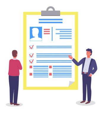 Şablona devam et, vektör grafik düzeni. İnsan Kaynakları Bürosu çalışanları profili kontrol edin