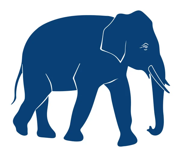 Silueta de elefante sobre fondo blanco. Vista lateral de una ilustración vectorial de elefante azul oscuro — Archivo Imágenes Vectoriales