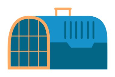 Hayvan taşıma çantası, beyaz üzerinde hayvan taşımacılığı için kapı kolu ve kafesi olan mavi konteyner.