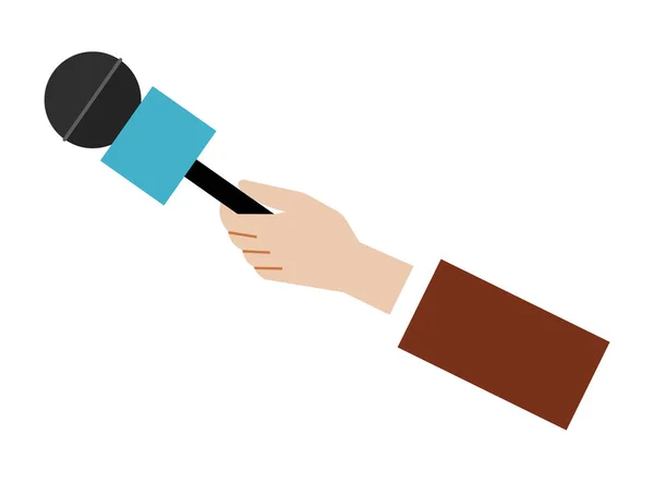 Mão segurando uma ilustração do vetor do microfone. Entrevistas correspondentes com equipamentos especiais — Vetor de Stock