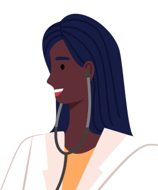 Beyaz arka planda izole edilmiş fonendoskoplu güzel Afro-Amerikan kadın doktor.