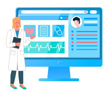 Doktor ve tıbbi uygulama ile çevrimiçi tıbbi konsültasyon. Büyük ekranda kontrol sonuçları