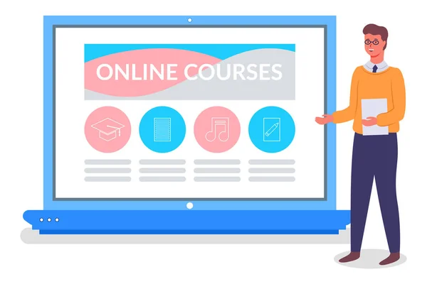 Educación en línea, formación o concepto de e-learning. Sitio web para cursos de educación y negocios — Vector de stock