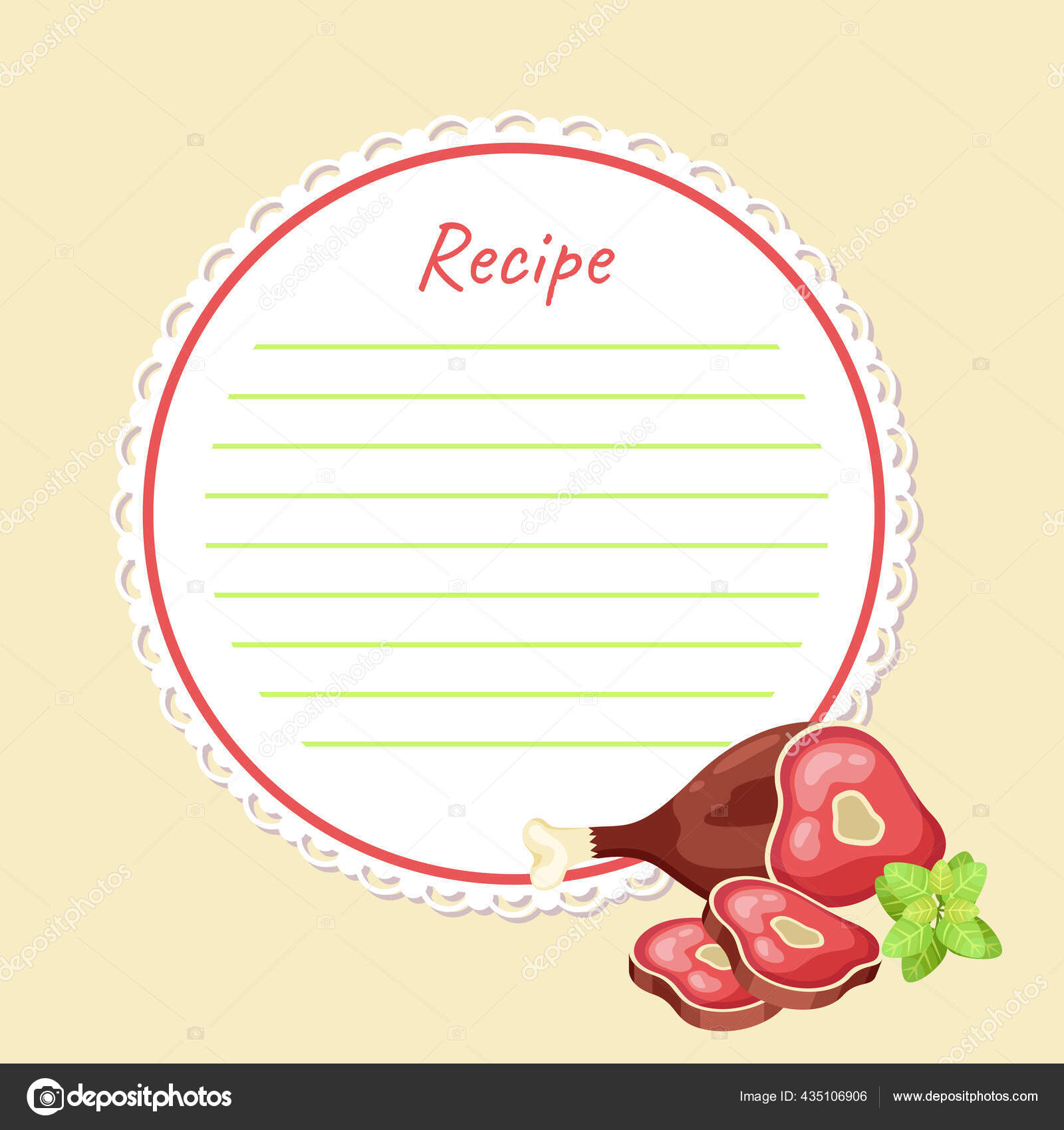 Template for writing a recipe. Culinary recipe design featuring