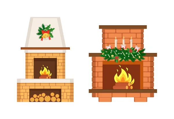 Chimeneas con Chimenea y Decoración de Navidad — Archivo Imágenes Vectoriales