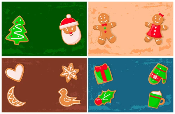 Holly Jolly Hombre de jengibre, Santa Claus Cookie — Vector de stock