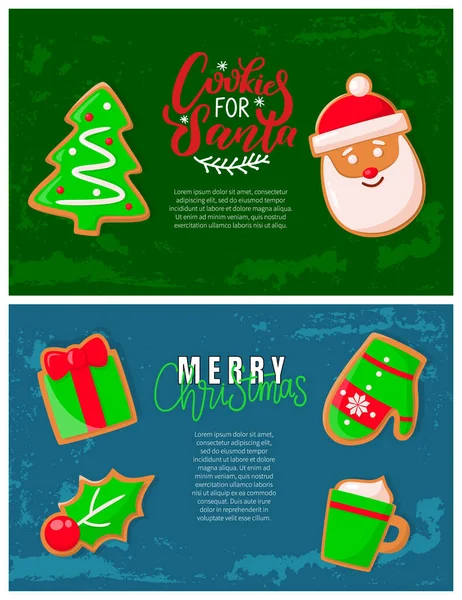 Biscotti di pan di zenzero, banner natalizi — Vettoriale Stock
