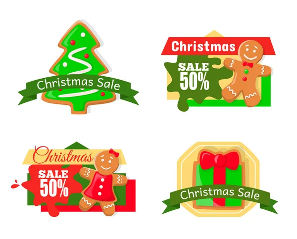 Venda de Natal 50% Off Preço Reduzir Isolado — Vetor de Stock