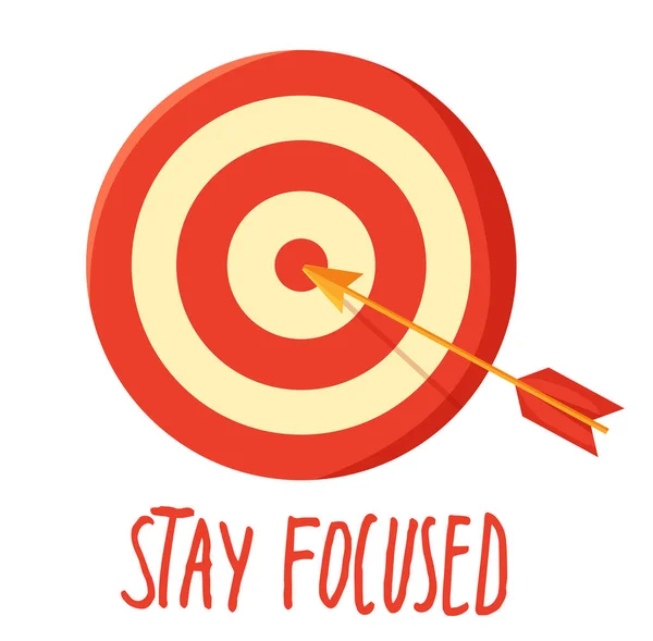 Affisch med mål, pil och bokstäver Håll dig fokuserad. Motivationsbanderoll för självkontroll — Stock vektor
