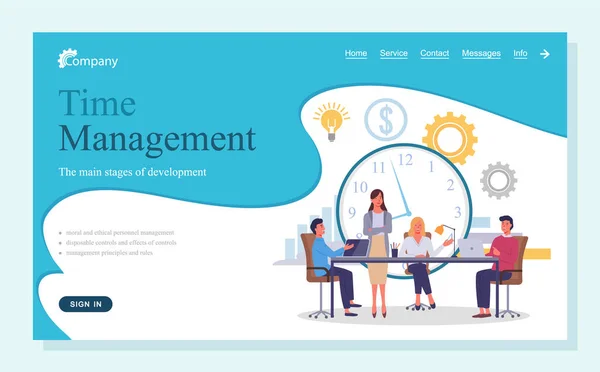 Time management website, people organizing office time, keeping deadline, teamwork concept — Image vectorielle