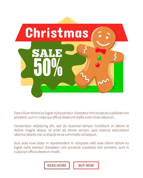 Boże Narodzenie sprzedaż 50 Procent Piernik człowiek plakat — Wektor stockowy