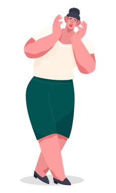 Umutsuzluk, stres ve kaos içinde duran bir kadın. İşi zamanında tamamlamak için zamanımız yok.