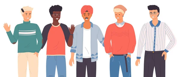 Diferentes razas, nacionalidades chicos, hombres, gente internacional saludando con las manos — Archivo Imágenes Vectoriales