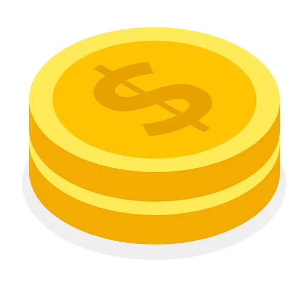 Stack of iron or gold coins, money symbol. Dollars, currency. Flat image isolated on white — Vetor de Stock