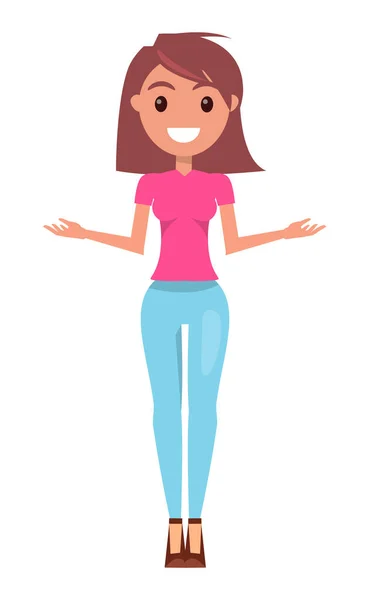 Topuklu giyen genç bir kız, dirseklerine kadar eğik duruyor. Vektör karakter çizimi, düz biçim — Stok Vektör