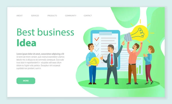 Beste business idee website vector. Marketing strategie concept, business team ontwikkelt oplossingen — Stockvector