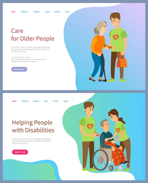 Assistenza alle persone anziane con disabilità Volontariato — Vettoriale Stock